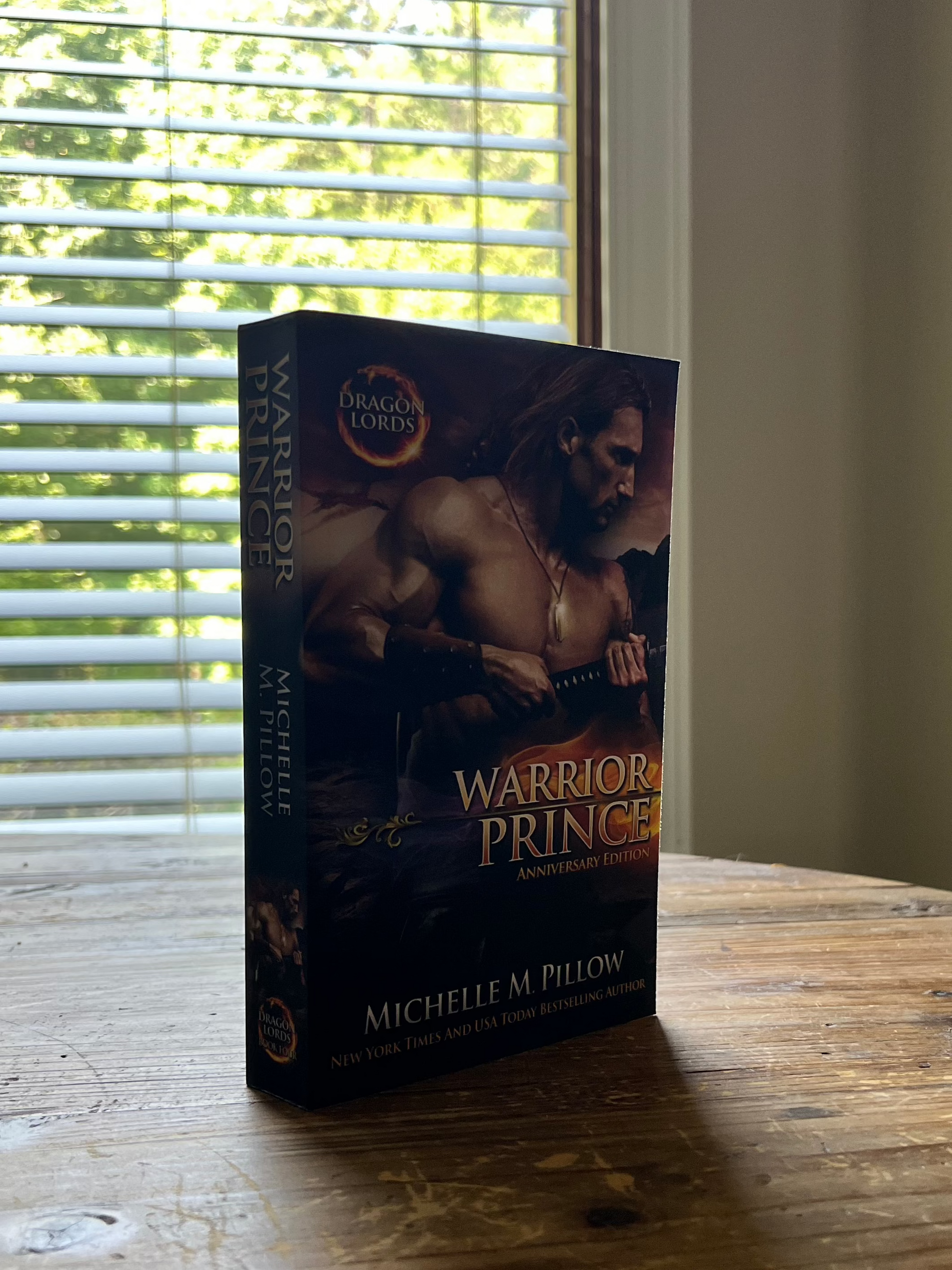 Warrior Prince paperback standing upright on a table.